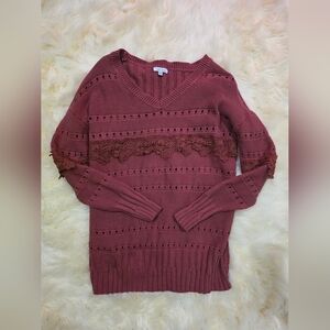 White Birch Maroon V-Neck Sweater